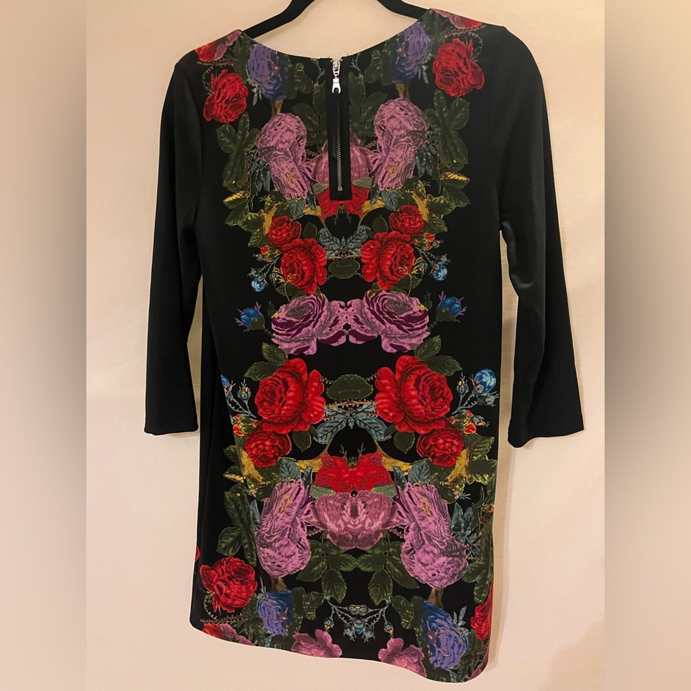 Dress by H&M, shift size S, floral design on black background